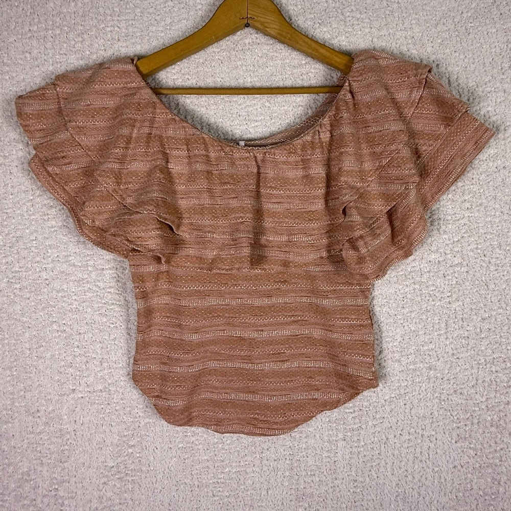 Free People Womens‎ Top Size S Ruffle Sleeve Knit Blouse Brown Casual